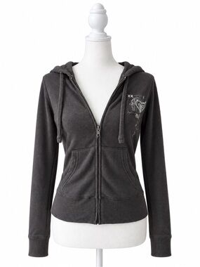 Roxy Charcoal Gray Zip Hoodie with Heart Graphic